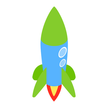 Blue rocket icon in isometric 3d style isolated on white background. Space and flight symbolのイラスト素材