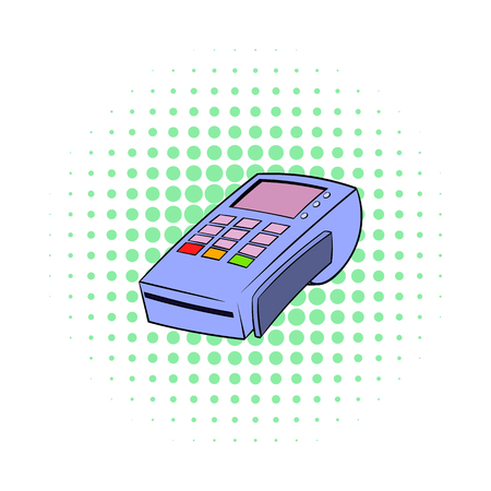 Terminal for credit card icon in comics style on dotted background. Finance and safety symbolのイラスト素材