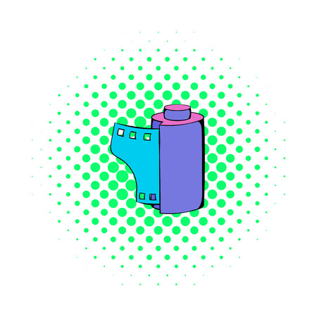 Camera film roll icon in comics style on a white backgroundのイラスト素材