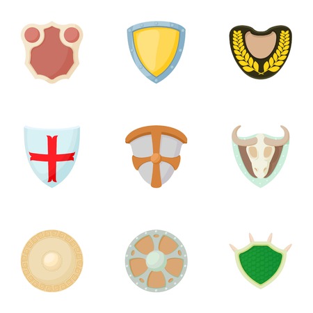 Military shieldd icons set, cartoon styleのイラスト素材