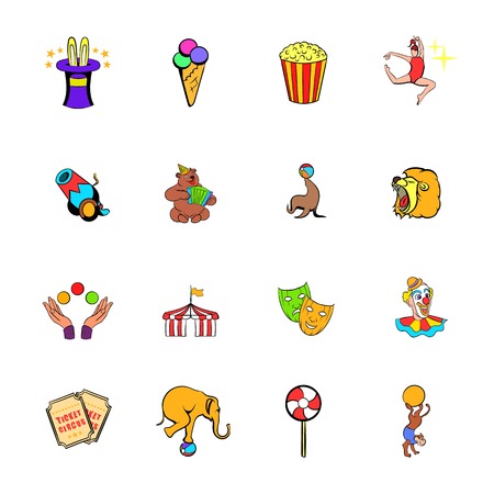 Circus comics icons set cartoonのイラスト素材