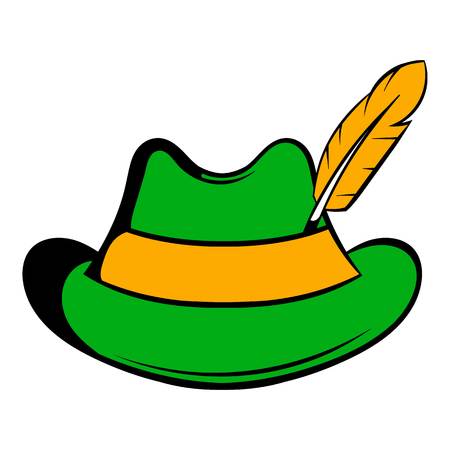 Green hat with a feather icon, icon cartoonのイラスト素材