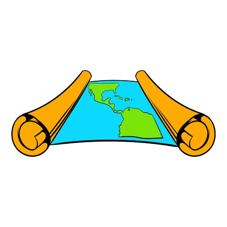 Ancient scroll with map icon, icon cartoonのイラスト素材