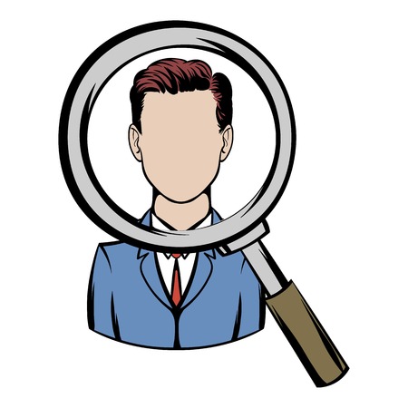 Magnifying glass focused on a person icon cartoonのイラスト素材