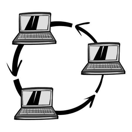 Exchange of data between three computers iconのイラスト素材