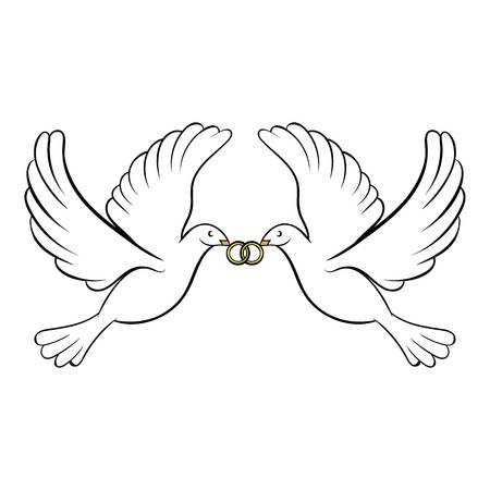 Wedding two doves icon cartoonのイラスト素材