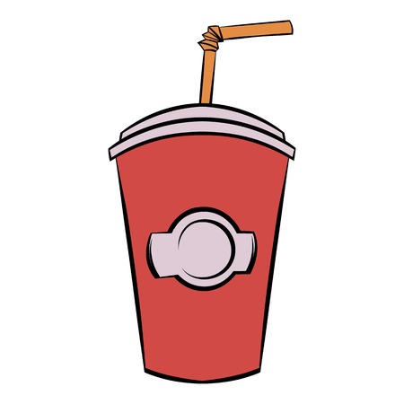 Red cardboard cup with a straw icon cartoonのイラスト素材
