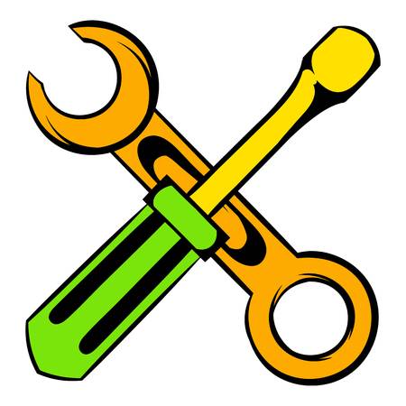 Screwdriver and spanner icon cartoonのイラスト素材