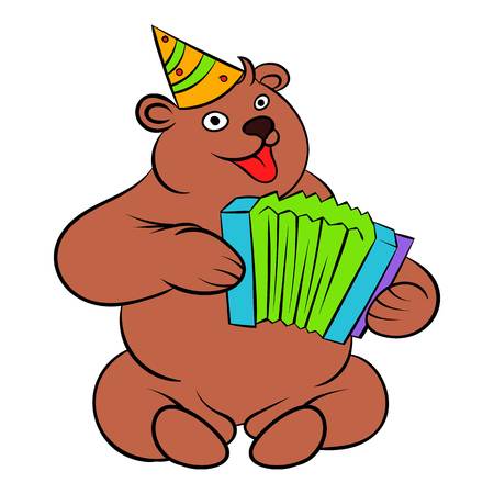 Bear plays the harmonica icon cartoonのイラスト素材