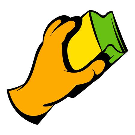 Hand in gloves with rag icon, icon cartoonのイラスト素材