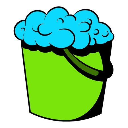 Bucket with foamy water icon, icon cartoonのイラスト素材
