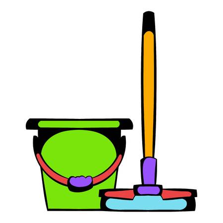 Bucket with a mop icon cartoonのイラスト素材