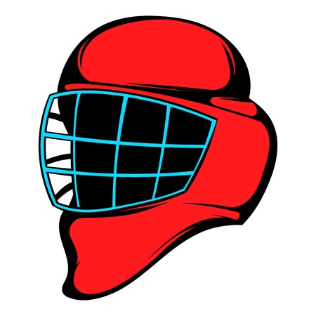 Red hockey helmet with cage icon, icon cartoonのイラスト素材