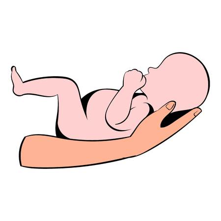 Little baby in mother hands icon cartoon.のイラスト素材