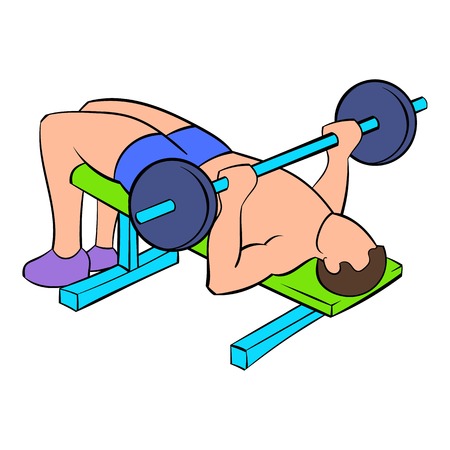 Men training on the bench press icon cartoonのイラスト素材