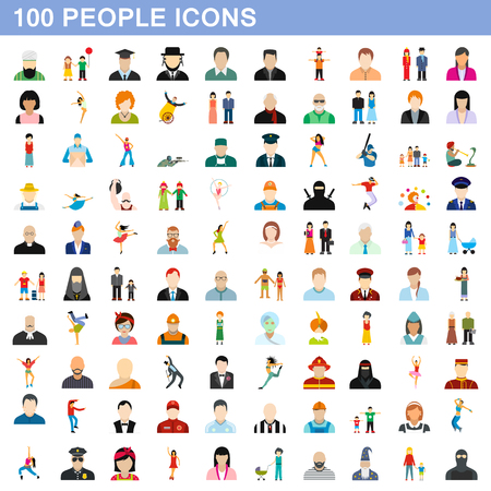100 people icons set, flat styleのイラスト素材