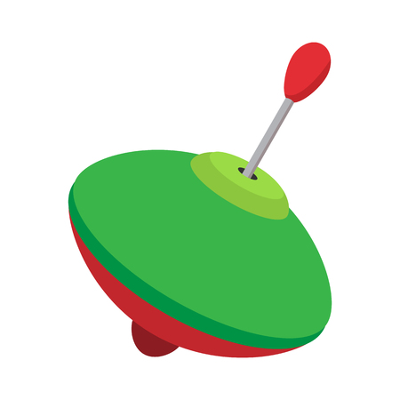 Green carousel humming top cartoon icon on a white backgroundの写真素材
