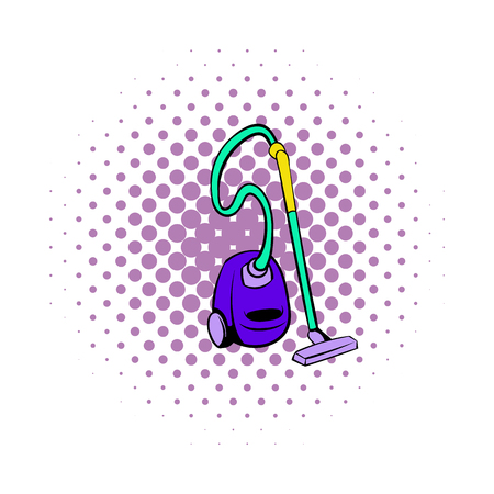 Blue vacuum cleaner icon in comics style on a white backgroundの写真素材