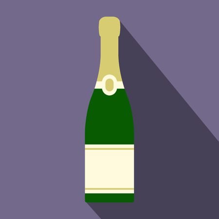 Champagne bottle icon in flat style on a violet backgroundの写真素材