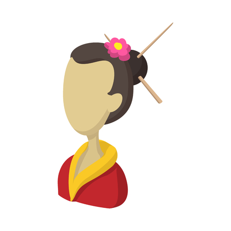 Geisha in cartoon style isolated on white backgroundの写真素材