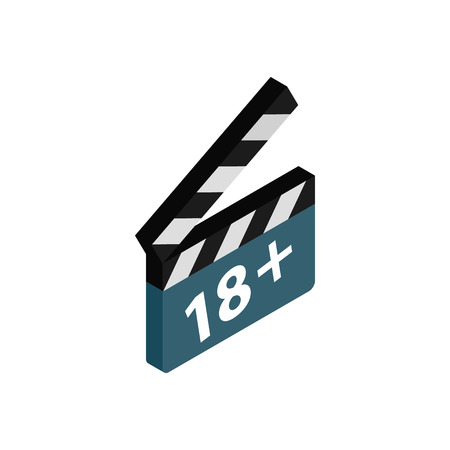 Movie clapper with rate 18 plus icon in isometric 3d style on a white backgroundの写真素材
