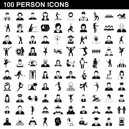 100 person icons set, simple styleの写真素材