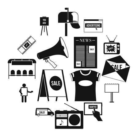 Advertisement icons set in simple style on a white backgroundのイラスト素材