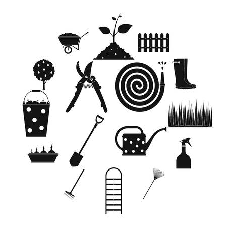 16 garden plain icons set. Black symbols on a white backgroundのイラスト素材