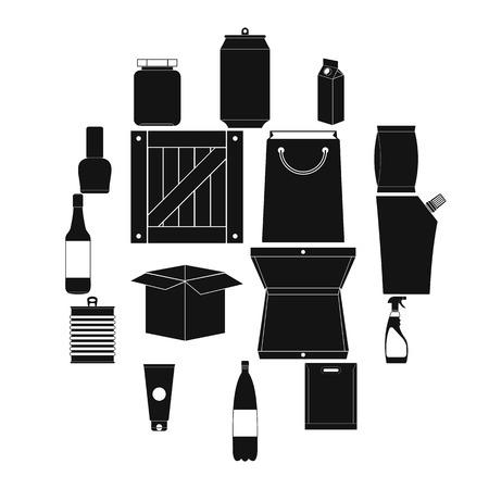 Packaging black simple icons set isolated on white backgroundのイラスト素材