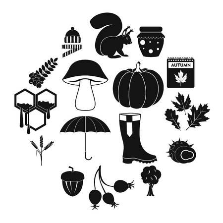 Autumn icons set in simple style on a white backgroundのイラスト素材
