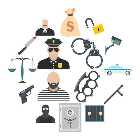 Crime flat icons set for web and mobile devicesのイラスト素材