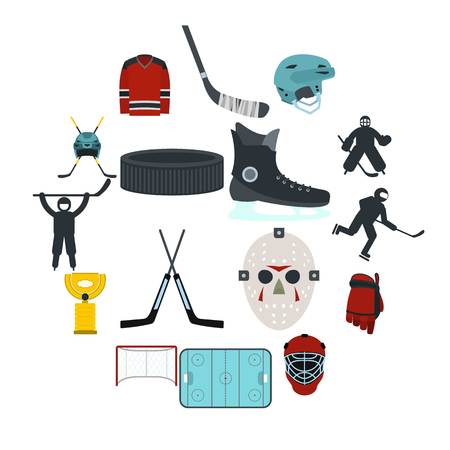 Hockey flat icons set for web and mobile devicesのイラスト素材