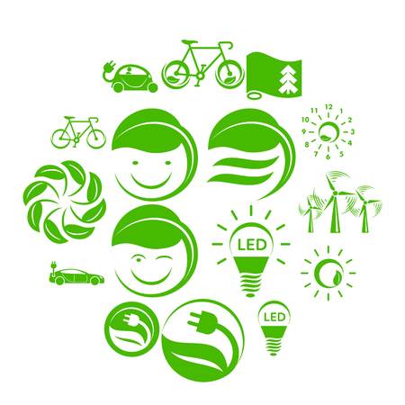 Ecology simple icons set isolated on white backgroundのイラスト素材