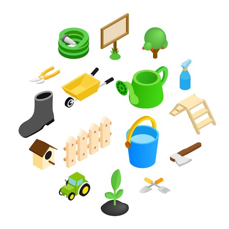 Garden isometric 3d icons set isolated on white backgroundのイラスト素材