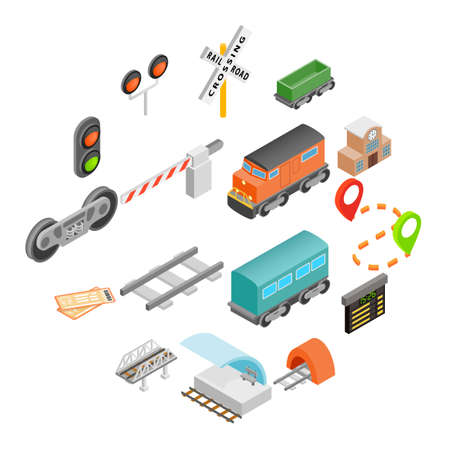 Railroad isometric 3d icons set isolated on white backgroundのイラスト素材