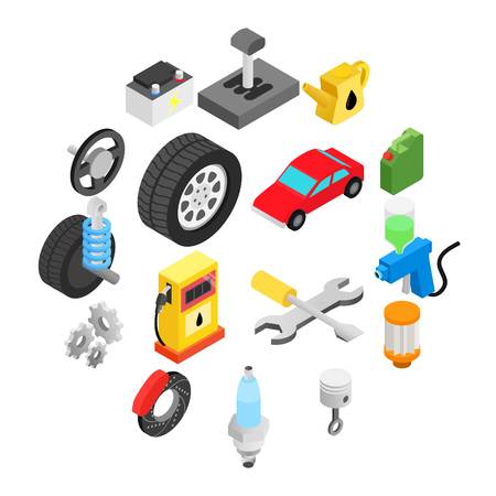 Car service maintenance isometric 3d icons set for web and mobile devicesのイラスト素材