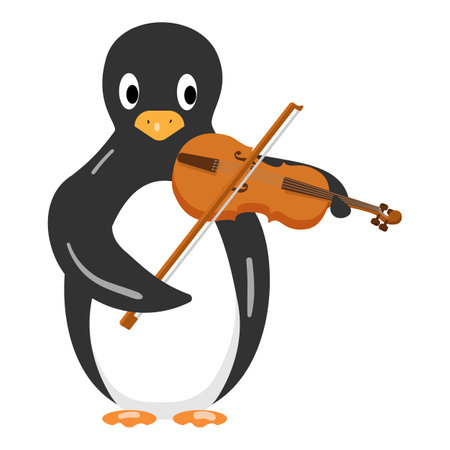 Penguin play violin icon cartoon vector. Winter baby. Happy animalのイラスト素材