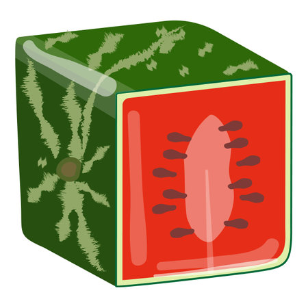 Watermelon cube icon cartoon vector. Slice fruit. Melon summerのイラスト素材