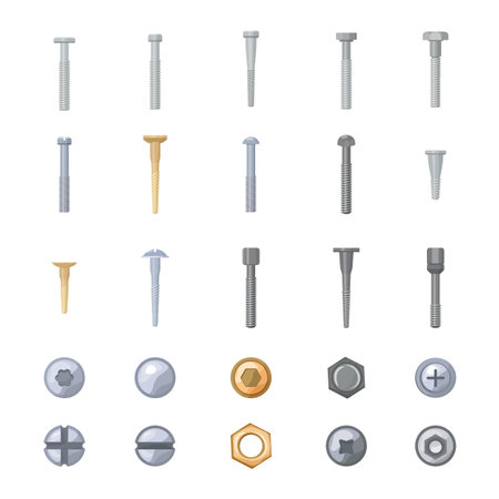 Screw-bolt icons set cartoon vector. Head screw. Nail toolのイラスト素材