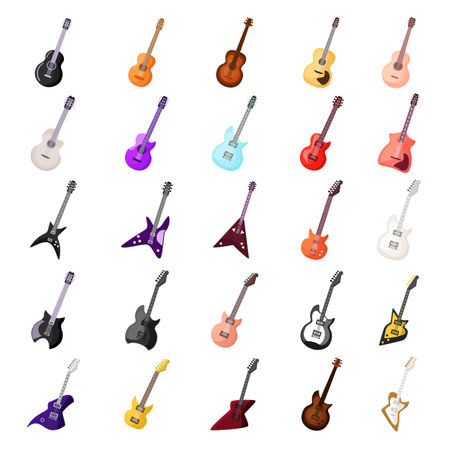 Guitar icons set cartoon vector. Rock music. Band instrumentのイラスト素材