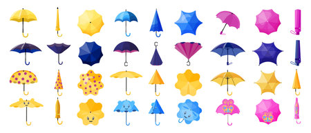 Umbrella icons set cartoon vector. Rain accessory. Autumn stormのイラスト素材