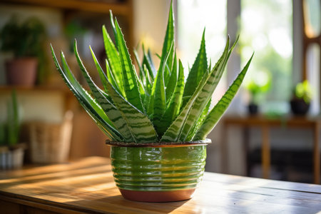 Medicinal aloe vera pot. nature leaf room. Generate AIの素材