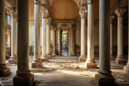 Elegant Antique columns abadoned. Art nature stone. Generate AIの素材