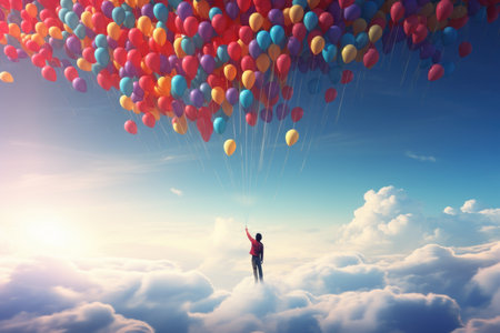 Best balloons rising air. Party summer. Generate AIの素材
