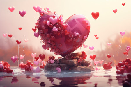 Cluster of heart balloons, pink and red, ideal for birthdays and weddings. Generate AIの素材