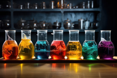 Colorful beakers chemicals tool. Set study. Generate AIの素材