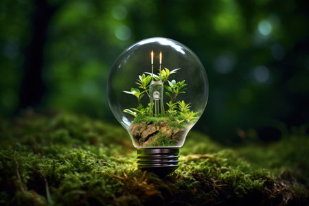 Efficient Eco green bulb. Economy power. Generate AIの素材