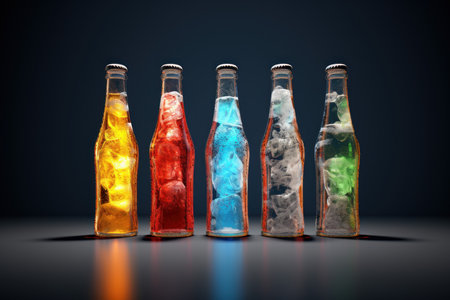 Frosty Cold beer bottles. Wet drink cap. Generate AIの素材