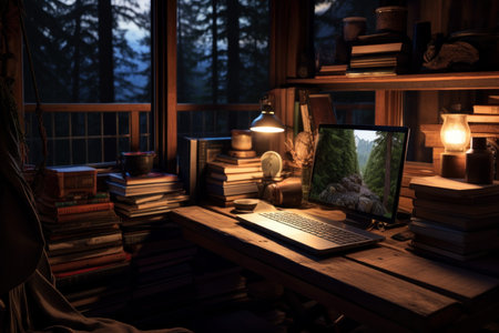 Personalized Cozy workspace. Desktop plant spring. Generate AIの素材