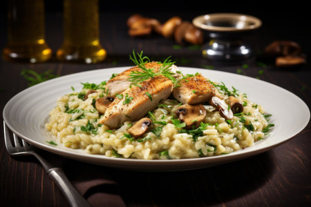 Creamy Chicken risotto. Food meat rice. Generate AIの素材